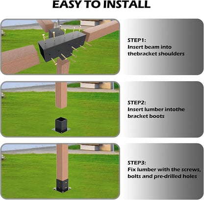 Pergola Kit with Brackets, 15°Slanted Roof Pergola Bracket Kit, Roof Wall Mount Extension Bracket Kit 4-Way Brackets for Pergolas,Log Cabin Outdoor Pergola 4"x 4" (Actual 3.5" X 3.5") Lumber