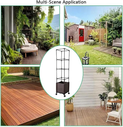 Raised Garden Bed with Tomato Cage & Trellis, 56" Self-Watering Tomato Planter Box for Vegetables Flowers | Lockable Wheels, Vertical Gardening | Indoor Outdoor Patio Use, Easy Assembly