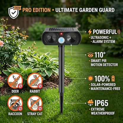 2026 2Pack Sonic Fortress Pro Deer Repellent Devices Solar Ultrasonic Animal Repellent with Motion Sensor,Squirrel Fortress Pro Raccoon Repellent to Scare Cat Skunk Rabbit Out of Plants Yard Garden