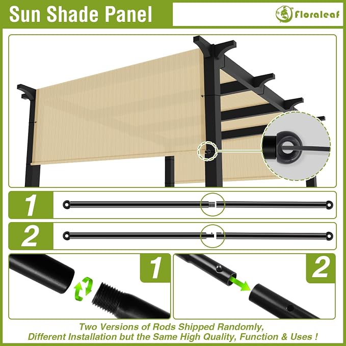 9' × 21' Pergola Shade Cover Universal Replacement Canopy Cover Outdoor Durable Fabric Sun Shade Cloth for Deck Patio Porch Backyard Gazebo with Grommets & Weighted Rods, Sand