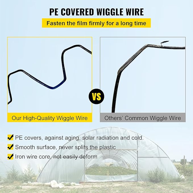 VEVOR Greenhouse Spring Wire and Lock Channel 40 Packs, 6.56 ft PE Coated Aluminum Alloy Bundle Kit, Plastic Poly Film or Shade Cloth Attachment w/Screws, Silver