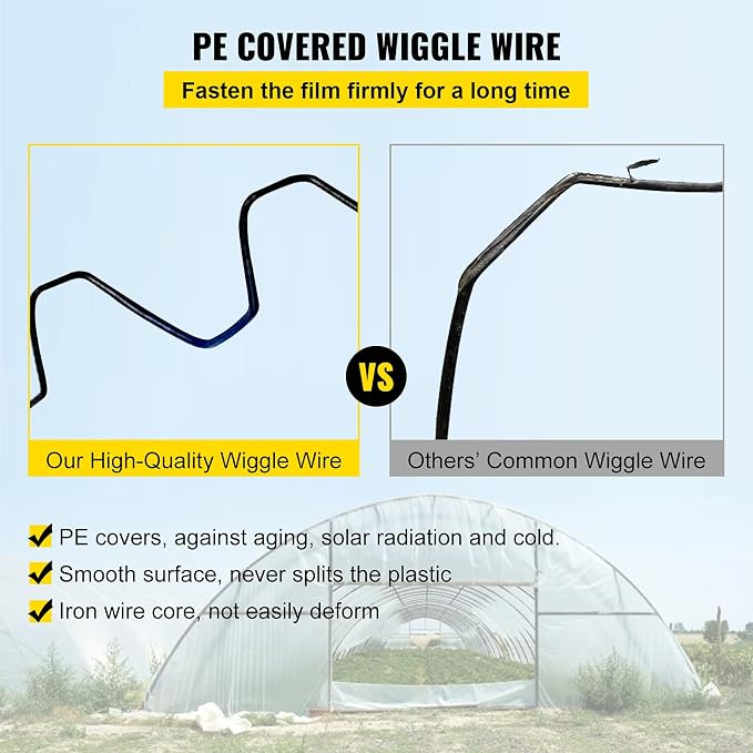 VEVOR Greenhouse Spring Wire and Lock Channel 30 Packs, 6.56 ft PE Coated Aluminum Alloy Bundle Kit, Plastic Poly Film or Shade Cloth Attachment w/Screws, Silver
