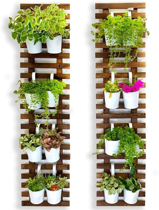 ShopLaLa Wooden Wall Planter (120cm, 2 Pack) Wooden Hanging Flower Plants | Large Outdoor Plants, Live Vertical Garden, Plant Wall Mount Flower Pot Holder Hanger Stand Green Herb Wall Decor