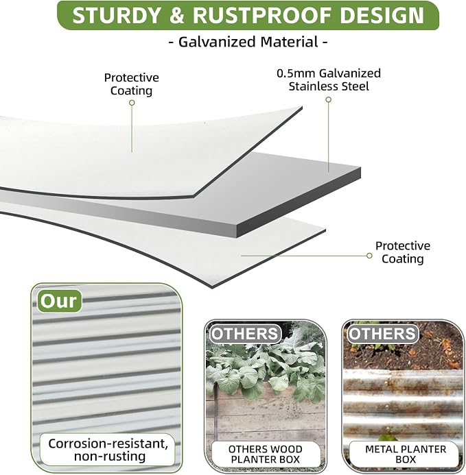 4x2x2ft (2 Pack) Raised Garden Bed - Galvanized Deep Root Planter Boxes Outdoor with Wing Nuts and Safety Edges for Gardening Vegetables, Flowers, Herbs, Succulents - Silver