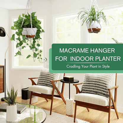 montresor Set of 2-8 Inch Hanging Planters for Indoor Plants with Self-Watering Includes Hanging Pots for Plants, Outdoor Plant Pot with Drainage, and 2 Types of Hanging Baskets Hangers (White)