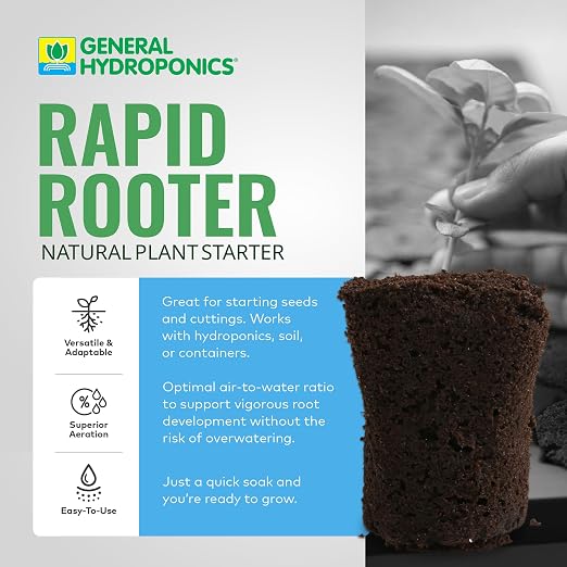 General Hydroponics Rapid Rooter, Starter Plug for Seeds or Cuttings, Great for Soil or Hydroponics Growing System, 100 Plugs