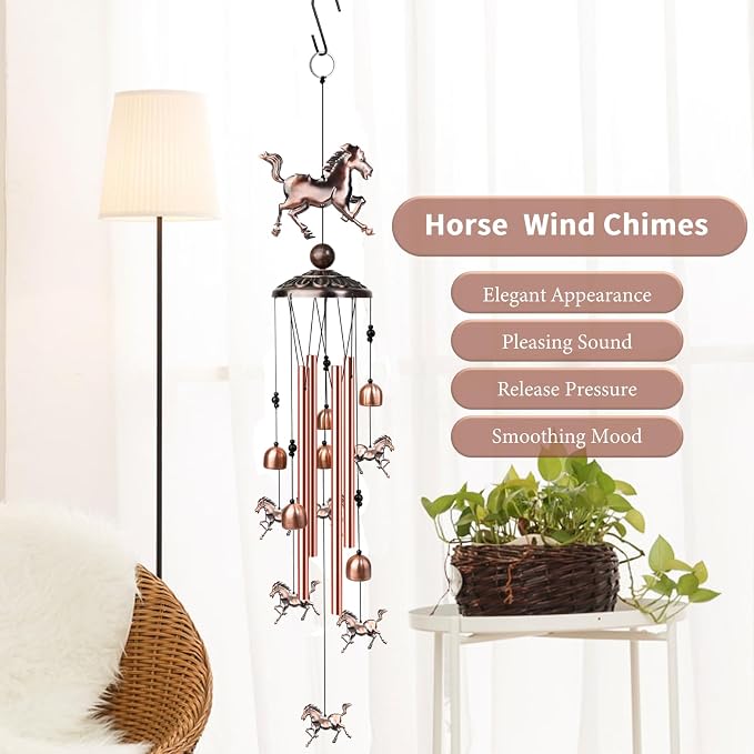 35" Horse Wind Chimes Outdoor Horse Gifts for Women/Men/Mom/Grandma Birthday Gifts Memorial Gift Metal WindChimes for Outside/Indoors, Home, Lawn, Porch, Patio, Garden Decor, Yard Decorations