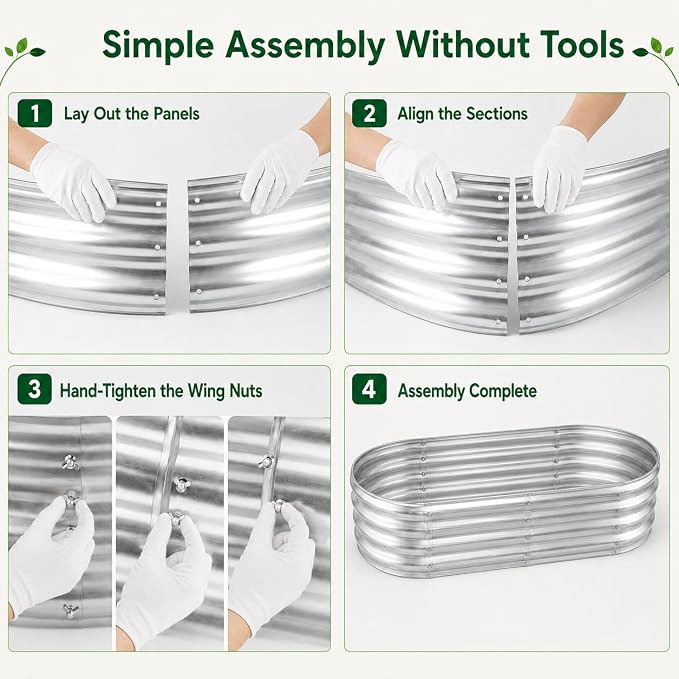 HOOPLE 2 Pack Raised Garden Bed 4x2x1FT, Galvanized Metal Raised Garden Bed Outdoor, Oval Design with Open Base for Better Drainage, Compact Garden Bed for Vegetables, Herbs & Flowers