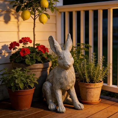 DiliComing Grey Resin Rabbit Garden Statue - 12 Inch Large Garden Statues for Home Yard Decor Garden Statues for Outside Balcony Bunny Decor for Garden Gifts
