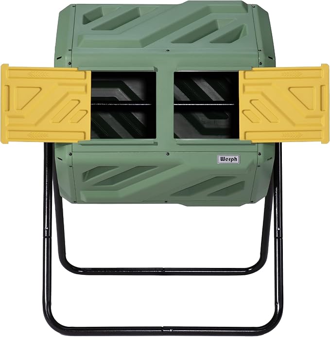 Werph 43 Gal Outdoor Compost Bin for Garden & Kitchen Waste, Grass Green | Fast Assembly, Dual Chamber with Aeration System, 360° Rotating, Tumbling Composting Bin for Kitchen, Garden, Yard