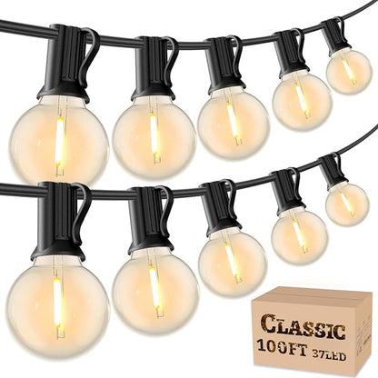 RTTY Outdoor String Lights 100 FT, Patio Light for Outside, Waterproof G40 Shatterproof LED Bulbs, Dimmable Hanging Connectable Globe Lighting for Backyard, Porch, Bistro, Balcony, Party, Warm White