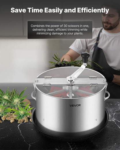 VEVOR Manual Bud Leaf Trimmer, 16 in Reaper Bowl Bud Trimmer with Stainless Steel Blades, Visual Cutting, Wet & Dry Hydroponic Cutting Machine with Tray, Twisted Spin Cut for Plant Buds Flowers