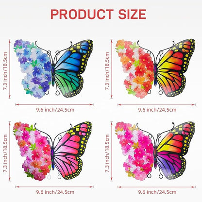 Metal Butterfly Wall Decor, 9.6" Outdoor Wall Decor Metal Yard Art, Flowers Wings Butterfly Outdoor Decor for Garden Patio Fence Outside Living Room Bedroom(4 Pack)