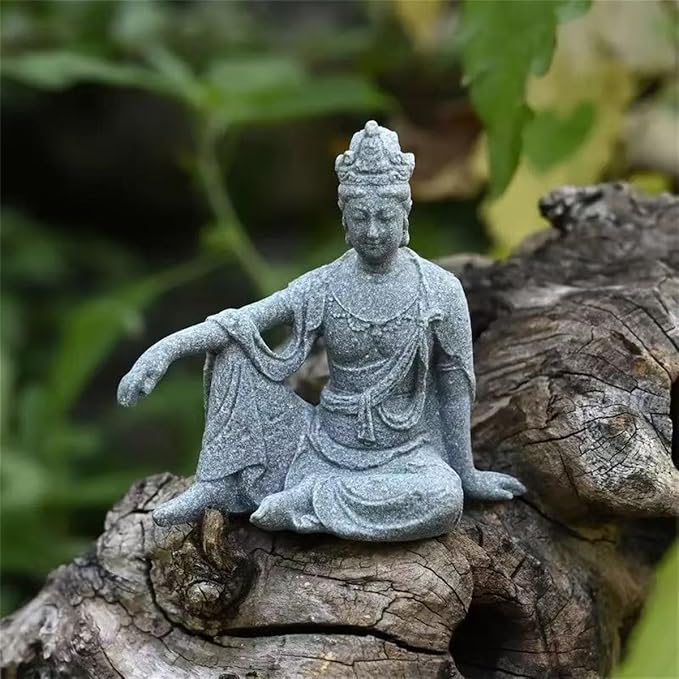livelyfish Aquarium Buddha Statue Sandstone Buddha Figurines Meditating Buddha Statues for Fish Tank Zen Garden Decor (M)