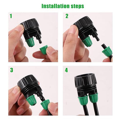Garden Hose Adapter 3/4 to 1/4 Inch 2 Way Drip Irrigation Tubing Connectors Lock Barbed Design 3/4 US Standard GHT Thread 5 Pack (2 -Way to 1/4" Pipe Connector)