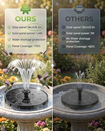 Solar Fountain for Bird Bath, 2026 Upgrade 1.4W Solar Water Fountain Pump with 7 Nozzles, 4 Fixed Pipes, Outdoor Standing Floating Solar Fountain for Garden, Ponds, Pool, Fish Tank, 6.3 Inch