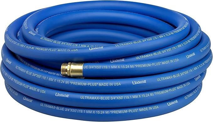 Underhill UltraMax Commercial Garden Water Hose, Lightweight, Heavy-Duty, Flexible, Anti-Kink, 1200 psi, H10-125B, 1 Inch x 125 ft, Blue