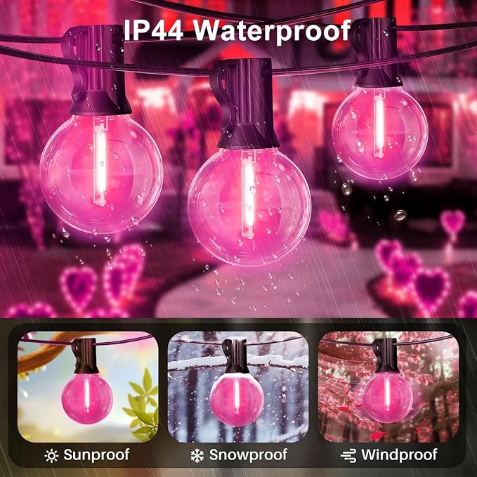 LAMPHOME 4 Pack 26FT Pink G40 LED Outdoor String Lights, Valentine's Day Decor with 13 Shatterproof Globe Bulbs, Waterproof Hanging Patio Lights or Balcony Backyard Garden Wedding Party Home Decor