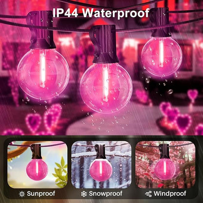 LAMPHOME 2 Pack 26FT G40 Pink Valentine's Day LED String Lights, 13 Shatterproof Globe Bulbs, Outdoor Hanging Patio Lights for Home Balcony Backyard Wedding Party Decor