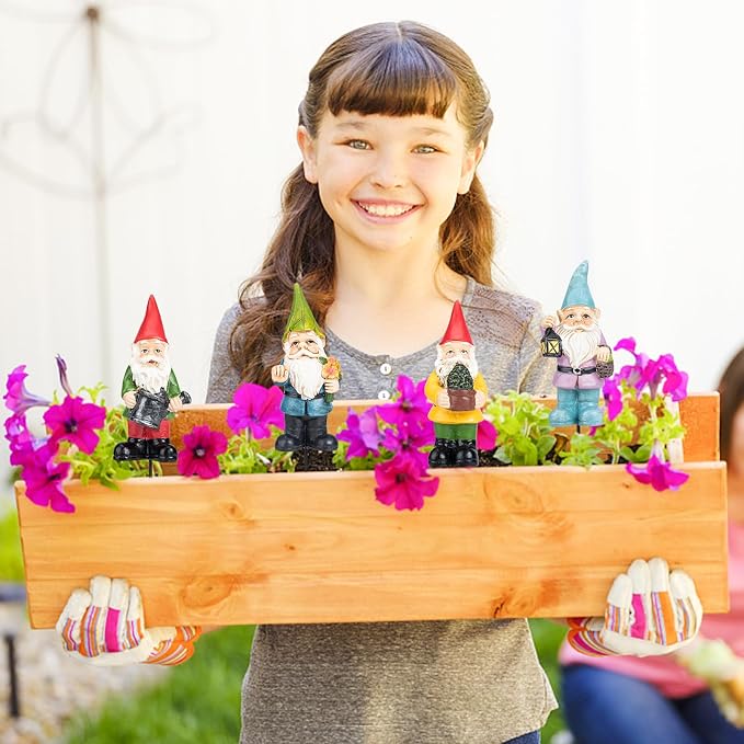Gnomes Garden Stakes 1.4 Inch Plant Decorations for Pots Indoor Outdoor 4 Pack Miniature Gnomes Decorations for Yard Mini Gnome