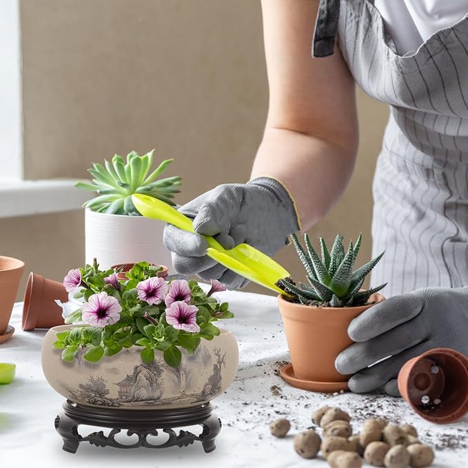Water Lily Bowl Planter - Narcissus Bonsai Pot Ceramics Hydroponic Lotus Planter Ceramic Water Lily Pot with Stand No Drainage Plant for Plants Display Lucky Bamboo Home Garden Chinese Fish Bowl