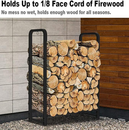 Firewood Rack Stand 2ft Heavy Duty Logs Holder for Outdoor Indoor Fireplace Metal Wood Pile Storage Stacker Organizer, Matte Black