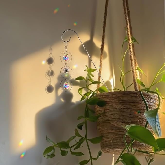 4 Pack Crystal Sun Catchers with 13.5'' Small Trellis for Potted Plants | Sliver,Indoor Plant Accessories,Fairy Garden Stakes Suncatcher Decoration for Home Window,Gift For Plant Lovers and Gardeners