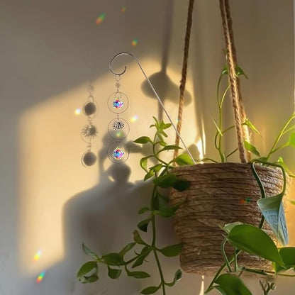4 Pack Crystal Sun Catchers with 13.5'' Small Trellis for Potted Plants | Sliver,Indoor Plant Accessories,Fairy Garden Stakes Suncatcher Decoration for Home Window,Gift For Plant Lovers and Gardeners