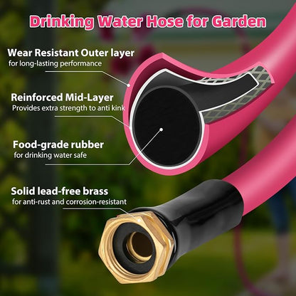 WELLUCK Garden Hose 5/8 in x 10 ft, Heavy Duty Durable Anti Kink Flexible Garden Water Hose for Drinking Water Safe BPA Free, All-weather Lightweight Water Hose for Garden RV Camper Marine