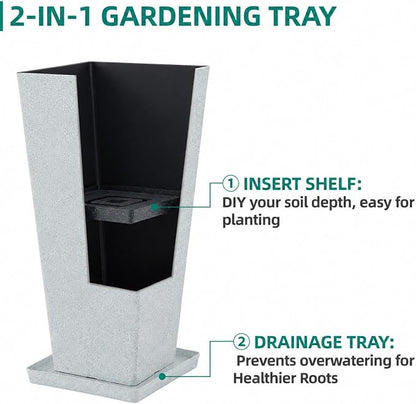 Autodaya 28" Extra-Large White Tall Planters Set of 2 Flower Pots | Tall White Planters for Outdoor Plants, Balcony, Porch, Living Room Corner, Garden, Patio, Deck, or Entryway Decor