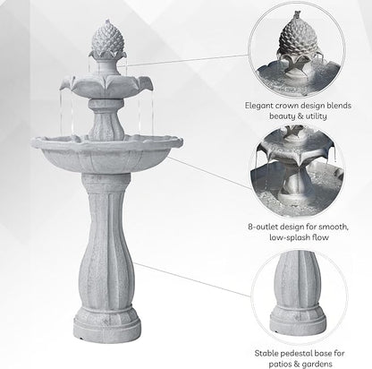 XBrand 44" Solar Powered Outdoor Fountain, Elegant 2-Tier Cascading Water Feature, Fiberglass Resin Garden & Patio Fountain with Solar Panel - White