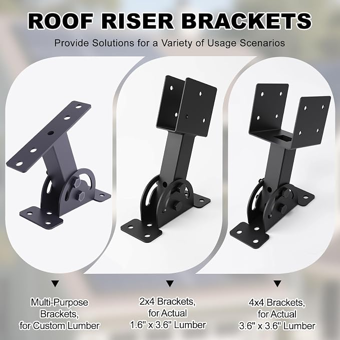 2x4 Heavy Duty Roof Riser Brackets Kit 2 Pcs, Adjustable Angle Pergola Support Brackets Black Powder-Coated Patio Roof Lift Brackets Suitable for Patio Gazebos/Pergolas
