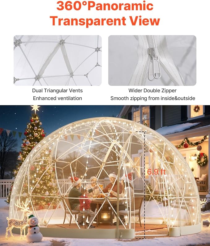 VEVOR Garden Dome Tent, 15 x 9.5 ft Clear Bubble Tent House for 12-14 Person, Waterproof PVC Geodesic Dome Greenhouse with Ventilated Window, Outdoor Igloo Tents for Patio Backyard Party Camping