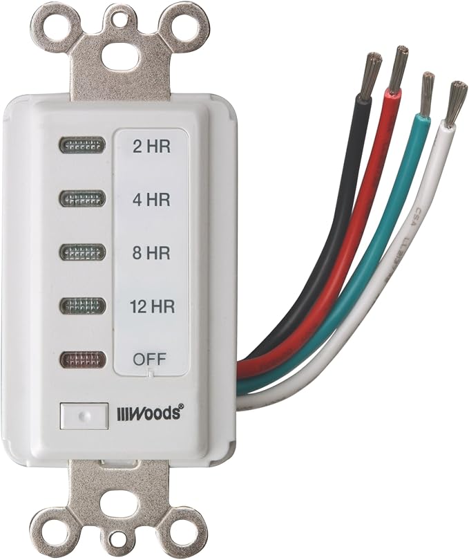 Southwire Woods In-Wall 12-Hour Digital Countdown Timer - Automatic Shut-Off Timer - LED Compatible Timekeeper - Energy-Efficient Wall-Mounted Timer - White