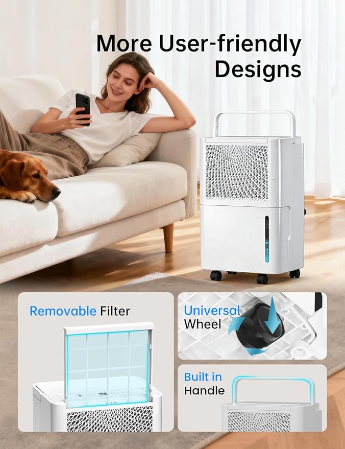 HUMSURE 2500 Sq. Ft MAX 30 Pints Dehumidifier Equipped With Drainage Hose, Automatic Defrosting, 24-Hour Timer, Ideal for Basement, Home, Bathroom, Bedroom