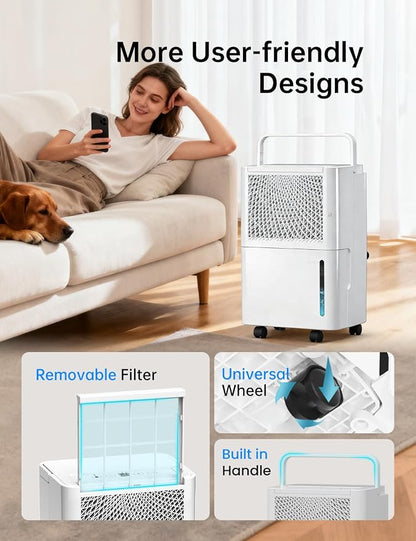 HUMSURE 2500 Sq. Ft MAX 30 Pints Dehumidifier Equipped With Drainage Hose, Automatic Defrosting, 24-Hour Timer, Ideal for Basement, Home, Bathroom, Bedroom