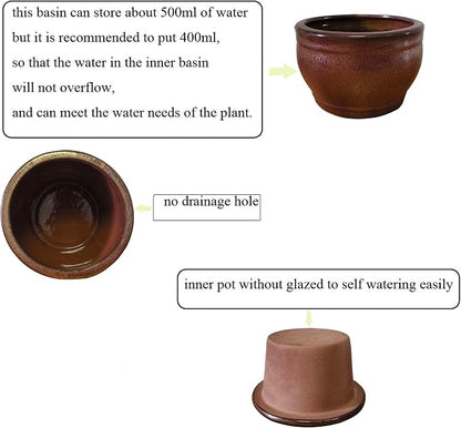 African Violet Pots Self Watering Round Ceramic Violet Pot (Copper, 6 inch)
