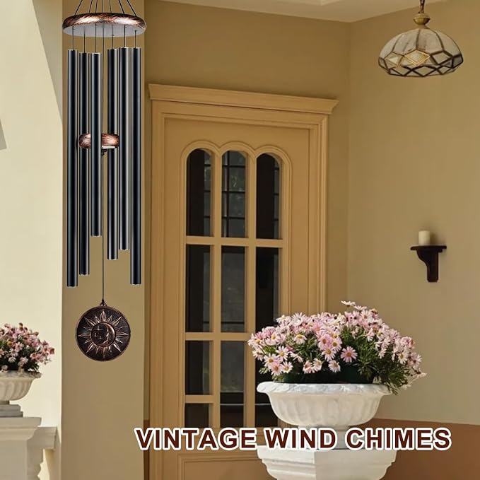 48" Large Wind Chimes for Outside, Deep Tone Sun Moon Star Outdoor | Deep tones, 48-inch size, weather-resistant aluminum, vintage sun moon star design, gift boxed and ready to hang