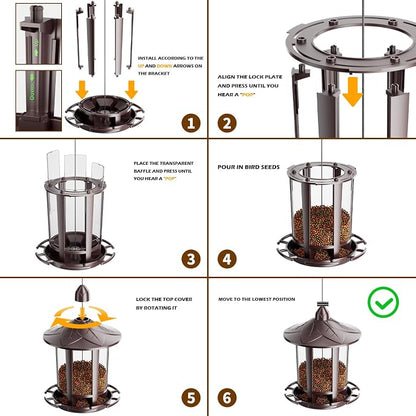 Birdream 2 Pack Bird Feeders for Outdoor Hanging, Assembly Required, 1-Min Easy Setup, Charming Castle Design, Attracting Cardinals Chickadees Goldfinches & Sparrows - Brown
