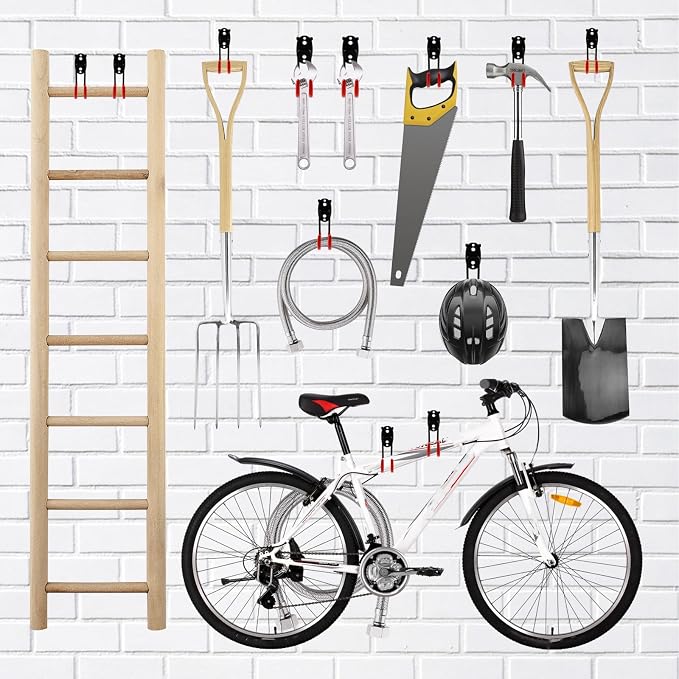 Garage Hooks Heavy Duty, Medium Square Hooks Set Wall Mount, Anti-Slip PVC Coated Steel Utility Storage Organizer for Hanging Ladders, Bikes, Garden Tools and Hoses 8 Packs