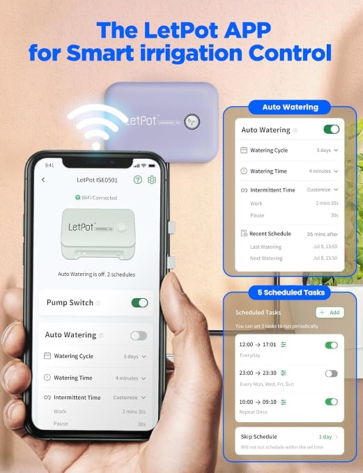 LetPot Automatic Watering System for Potted Plants, Drip Irrigation Kit System, Smart Plant Watering Devices for Indoor Outdoor, Water Shortage Remind, IPX66 （Grey
