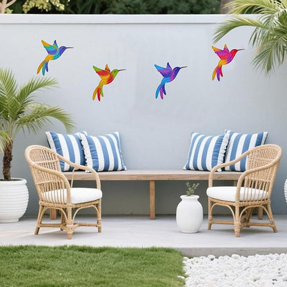 Metal Hummingbird Wall Decor - 4 Pcs Outdoor Fence Birds Art Decoration Hanging Decorations for Garden Yard Patio Balcony
