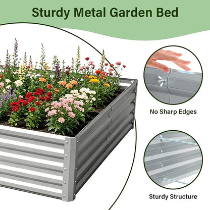 Galvanized Raised Garden Bed 8x4x1 ft(2 Pack),Outdoor Planter Box Metal Patio Kit Planting Bed for Vegetables Flowers and Succulents,Silver