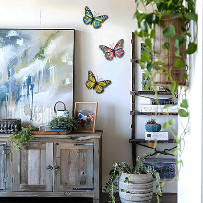 EOORAU Metal Butterfly Wall Decor - 3 Pack Lifelike Butterflies Wall Art Sculpture Hanging Decorations for Indoor or Outdoor, Yard Patio Fence Garden Decoration