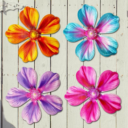 Giyyomtr Metal Flowers Wall Decor - 4pcs Metal Wall Art Hanging Decorations for Outdoor Fence Garden Yard Patio Exterior Wall Decor