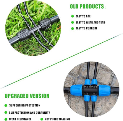 10 Pcs 1/2 to 1/4 inch Garden Hose Tubing Irrigation Fittings,6-Way Anti-Leak 1/2'' to 1/4'' Locked Barbed Drip Irrigation Tee Connectors (1/2"IDx0.6-0.63"OD) 1/2'' to 1/4'' Irrigation Tubing Fitting