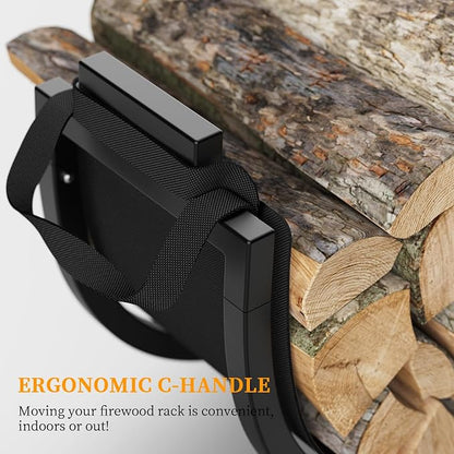 Elbourn Firewood Rack, 24 Inch Indoor Fireplace Log Holder with Carrier, Thickened Metal Rustproof Wood Storage Rack