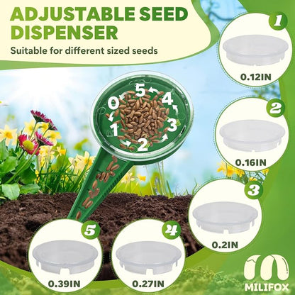 4 PCS Seed Planter Tool Set with Seed Dibber, Dispenser, Dark Green | 6.9" T‑Handle Garden Dibber with Scale, 0–5 Adjustable Seed Sower, Seeding Transplanter for Trays, Raised Bed, Balcony