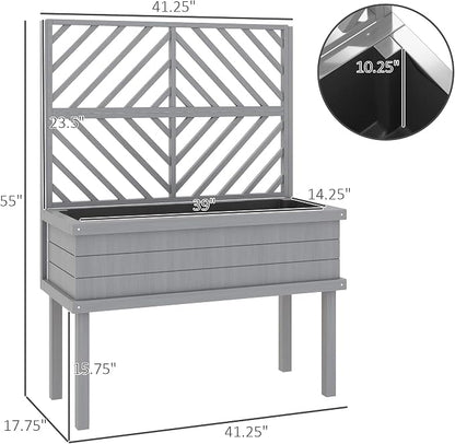 Outsunny Raised Garden Bed with Trellis for Climbing Plants, Vegetable, Grape Vines, Elevated Planter Box with Legs, Drainage Holes and Filter for Outdoor Garden, Patio, Gray
