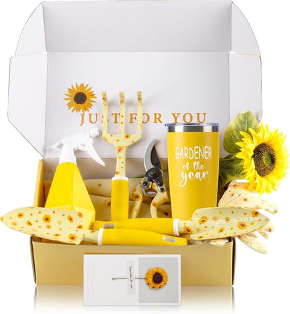 Garden Tool Set with Sunflower Print, Heavy Duty Gardening Hand Tools with Garden Tool Bag,Gardening Gifts for Women&Men,Yellow